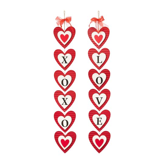 Glitzhome® 30" Set of 2 Valentine's Wooden Heart Door Hanger